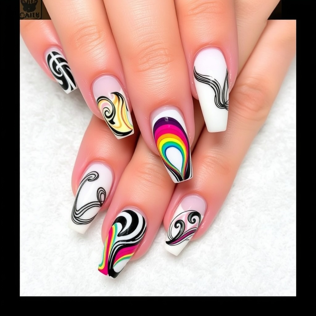 15. Abstract Swirls and Lines for Artsy Coffin Nails