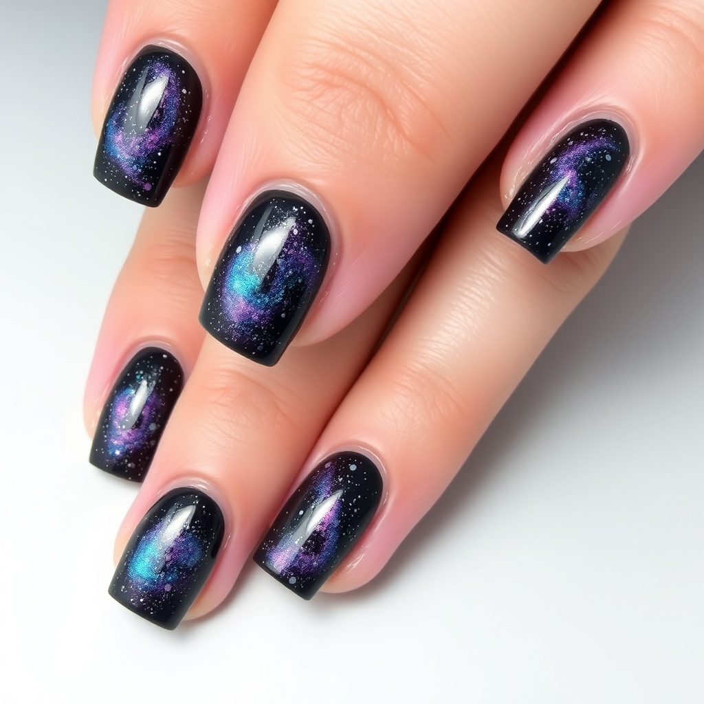 17. GalaxyInspired Nails with Cosmic Appeal