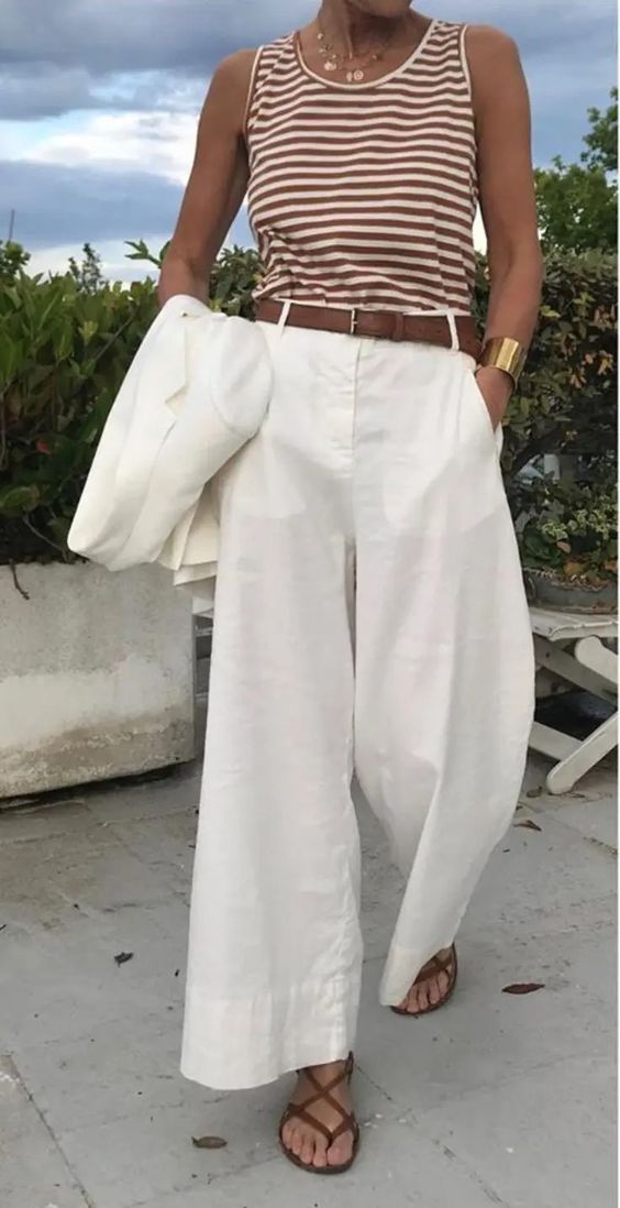 Effortless Chic: Stripes and Wide-Leg Elegance