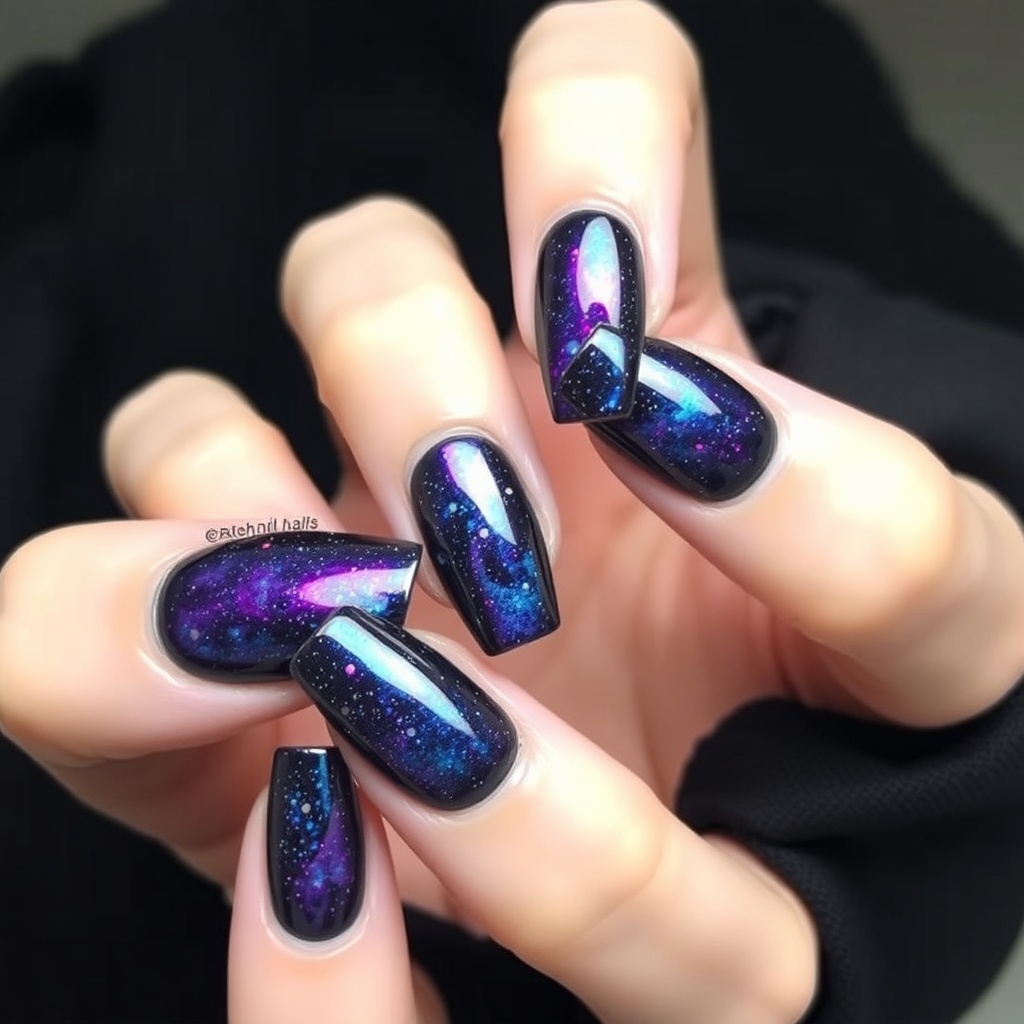 12. Galaxy Glam: CosmicInspired Chrome Nail Ideas