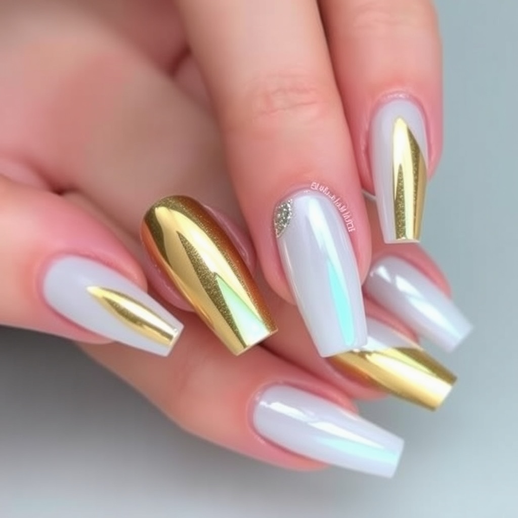10. Metallic Foil Highlights for Glamorous Coffin Nails