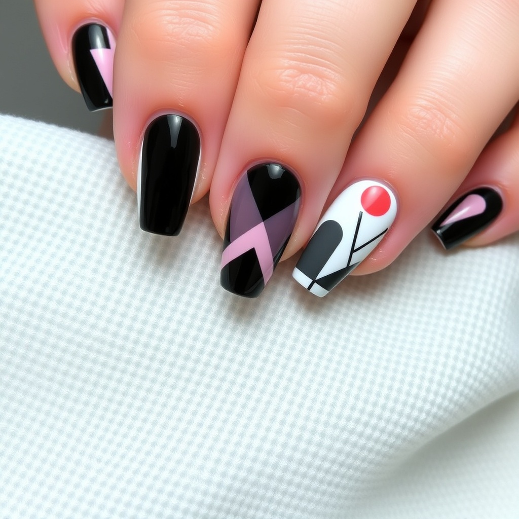 11. Geometric Nail Art for Short Coffin Styles