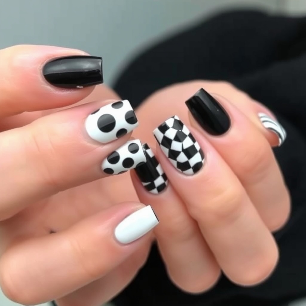12. Monochrome Magic: Black and White Nail Art