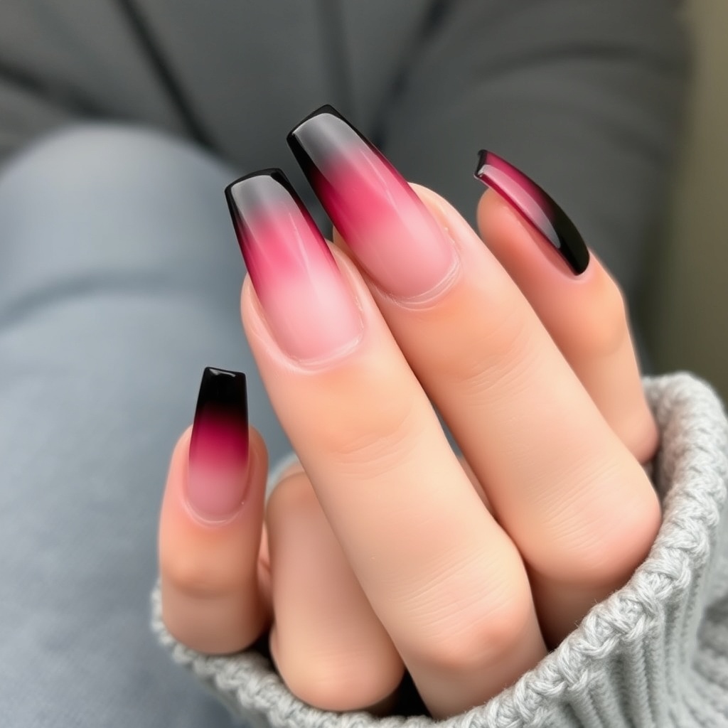 12. Ombre Coffin Nails for a Gradient Effect