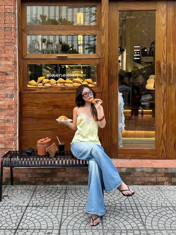 Effortless Chic: Satin Top and Flared Jeans