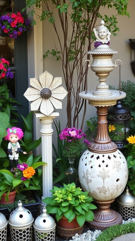 14. Create a Whimsical Garden Display with Upcycled Sculptures