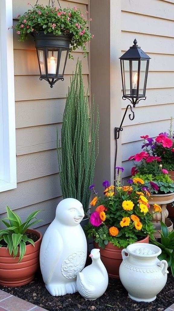 8. How to Create a Whimsical Garden Nook with Lighting and Sculptures